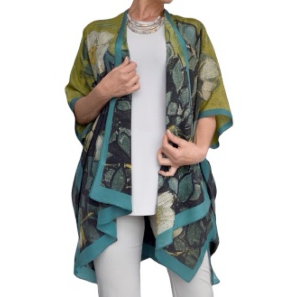 Floral Teal & Olive Wrap Cape Scarf